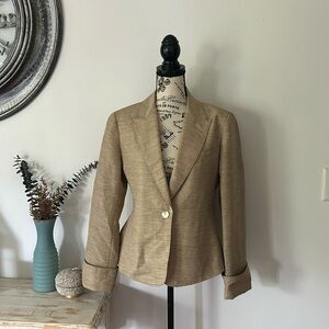 Lafayette 148 New York Wool, Mohair, Linen Blend One Button Blazer Womens size 8